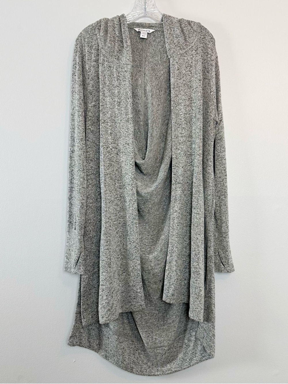 Athleta Harmony Wrap Draped Hooded Light Heather Gray Medium Open Front Cardigan